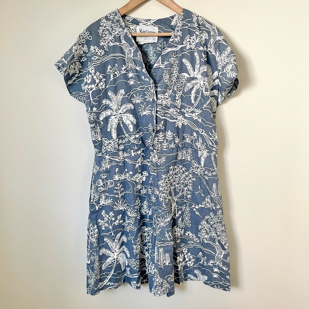 Vintage 60's Ruth Clarage Handprinted Tropical Safari Printed Romper Size Large